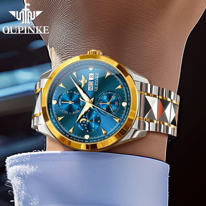 OUPINKE 3299 Automatic Man Watch Exclusive Dual Calendar Luxury Mechanical Wristwatches Moon Phase Waterproof Chronogprah Watch