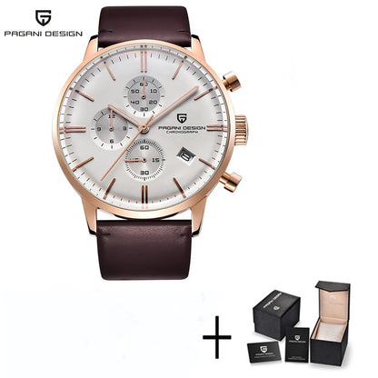 PAGANI DESIGN Men's Fashion Casual Brand Watch Waterproof 30m Luxury Leather Sports Quartz Chronograph VK67 Relogio Masculino