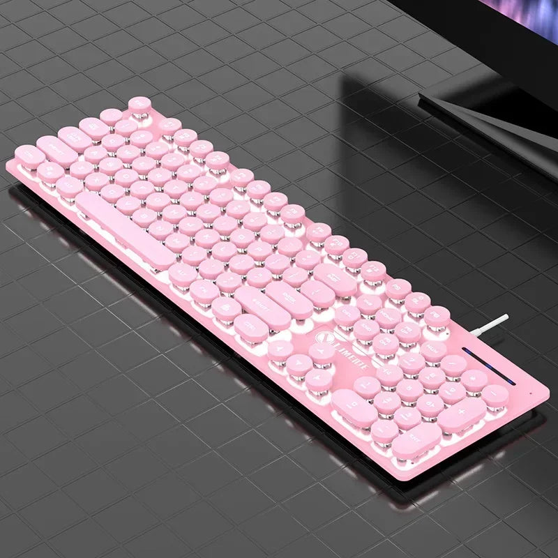 Mechanical Gaming Keyboard USB Wired 104-Key Gaming Keyboard for PC, Laptop & Desktop, Steampunk English Keyboard for Gaming, Office & Typing
