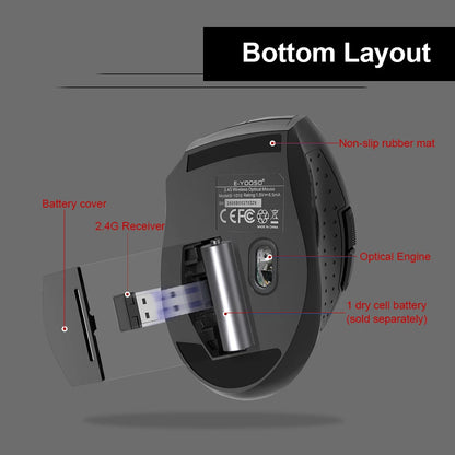E-YOOSO E-1010 USB 2.4G Wireless Gaming Office Mouse, 2400 DPI Optical Game Mice, Ergonomic for Laptop PC Computer