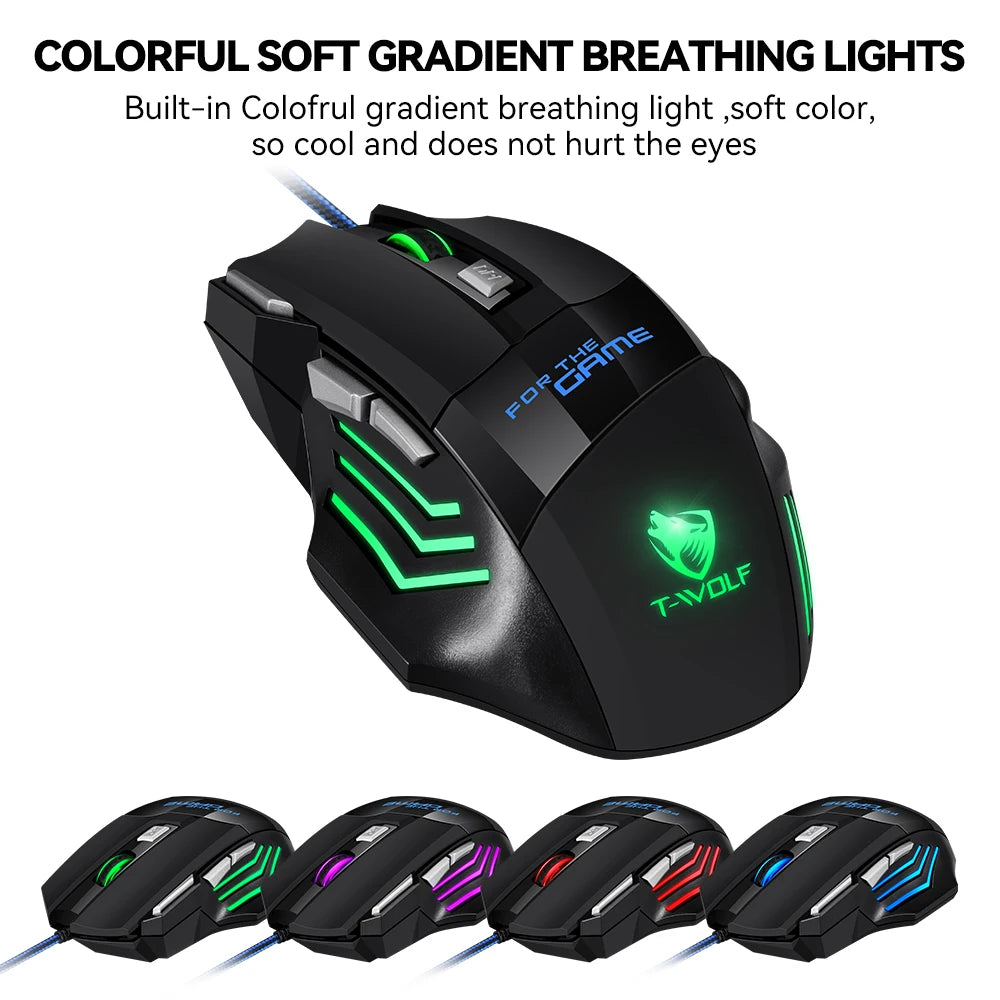 T-WOLF M1 Wired Gaming Mouse 7-Button RGB Backlit Ergonomic USB Gaming Mouse for PC Gamers with Adjustable DPI