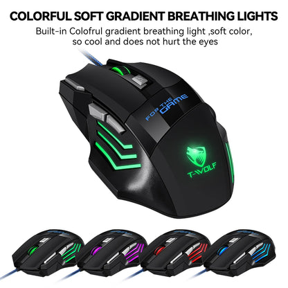 T-WOLF M1 Wired Gaming Mouse 7-Button RGB Backlit Ergonomic USB Gaming Mouse for PC Gamers with Adjustable DPI