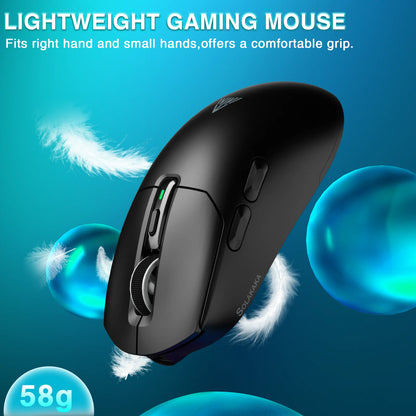 Rato Gaming Sem Fios SOLAKAKA SM820 Tri-mode Ultra-Leve, Dock Magnético Recarregável, RGB, PAW3311, 24000DPI, Macro Sem Fios