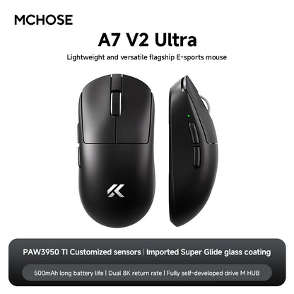 MCHOSE A7 V2 Wireless Gaming Mouse, Tri-Mode Bluetooth 8K Lightweight Esports Mouse with PAW3950 Sensor, 42000 DPI Ergonomic Gaming Mouse