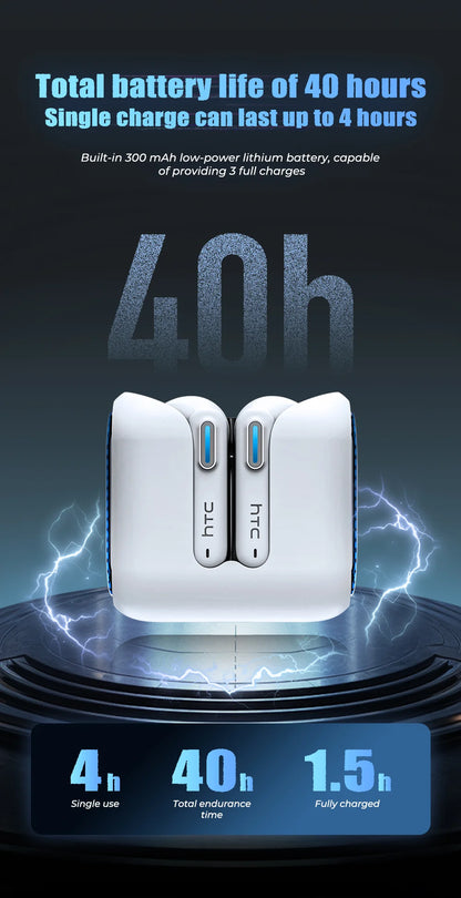 HTC NE49 Bluetooth 6.0 True Wireless Earbuds Gaming Headphones with HiFi Deep Bass, IPX5 Waterproof Bluetooth Earbuds, Low Latency Wireless Earphones