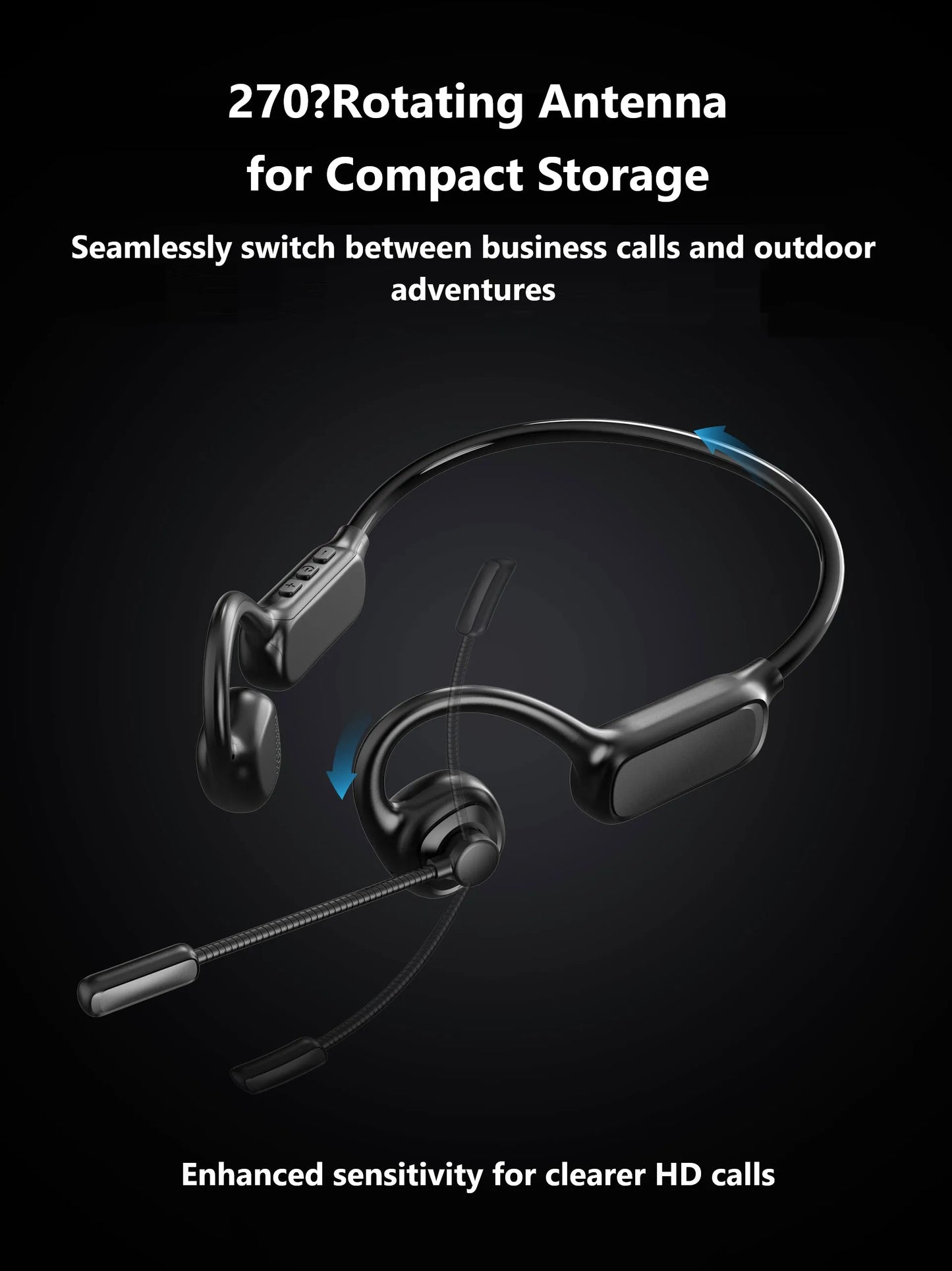 Open-Ear Bluetooth Headset with Noise-Reducing Boom Microphone, Wireless Office Headset for Call Center, Truck Drivers, Remote Work & Business Calls