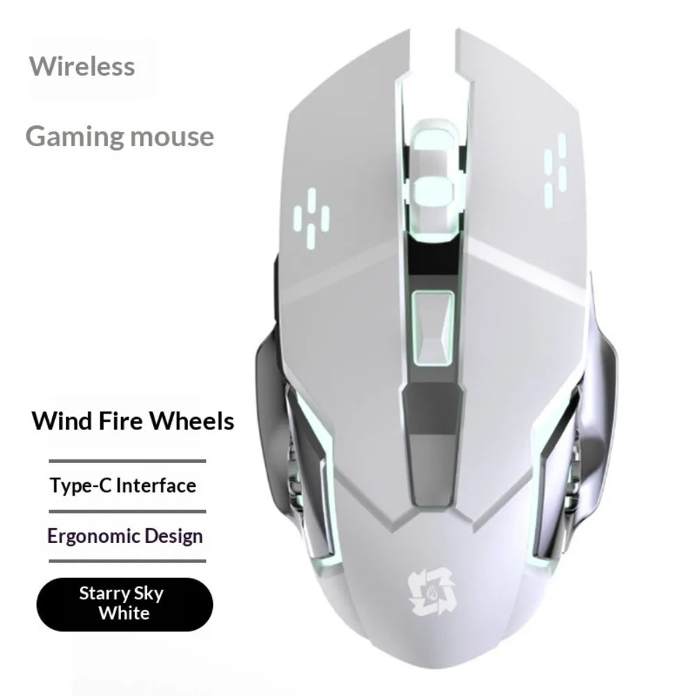 Wireless Mouse Silent Rechargeable Bluetooth Mouse, Type-C Dual Mode 2.4G Wireless Mouse, Ergonomic RGB Wireless Mouse for Laptop, PC, Office & Gaming