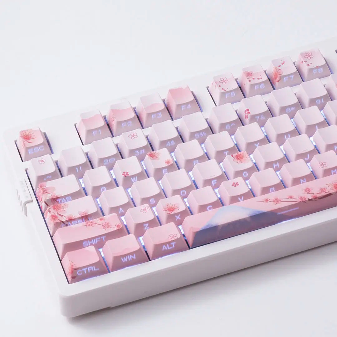 Sakura Pink Side Engraved Keycap Set PBT Translucent 127 Keys for MX Switch 60/84/90/104/108 Mechanical Keyboards