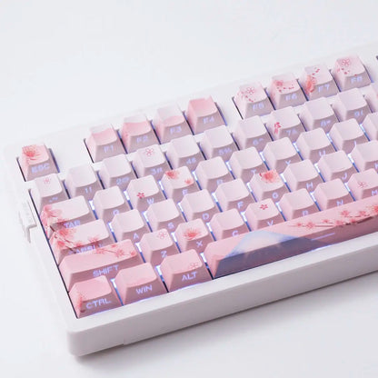 Sakura Pink Side Engraved Keycap Set PBT Translucent 127 Keys for MX Switch 60/84/90/104/108 Mechanical Keyboards