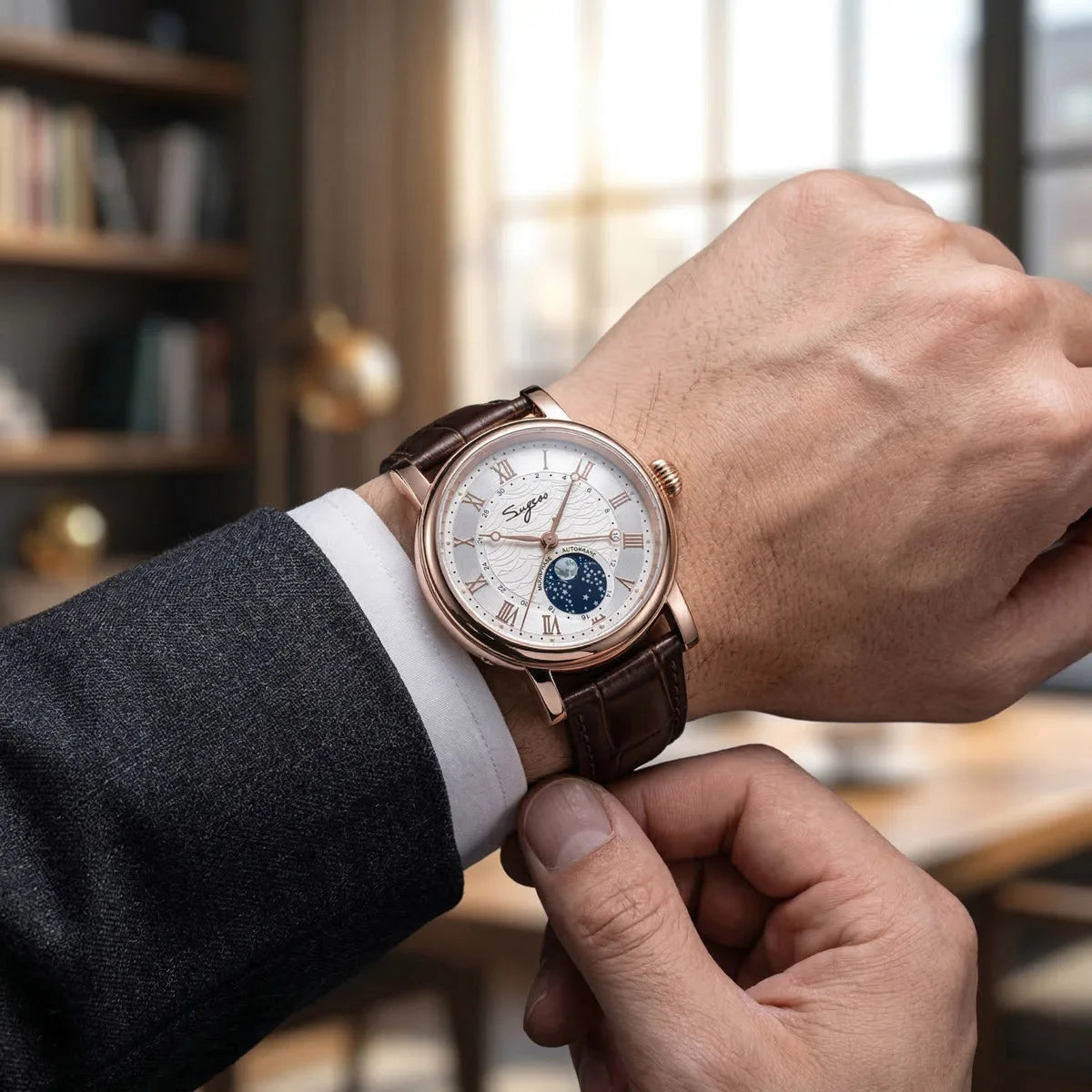 Sugess Moonphase Automatic Mechanical Men's Watch Wristwatches Original Movement ST2108 Waterproof Clock Sapphire Special Date