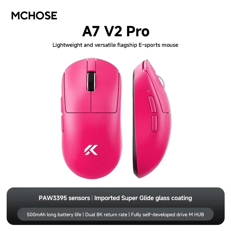 MCHOSE A7 V2 Ultra Wireless Gaming Mouse with PixArt 3950Ti Sensor, 8K Polling Rate, Lightweight Bluetooth & 2.4G RGB Gaming Mouse