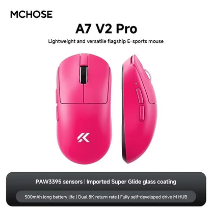 MCHOSE A7 V2 Ultra Wireless Gaming Mouse with PixArt 3950Ti Sensor, 8K Polling Rate, Lightweight Bluetooth & 2.4G RGB Gaming Mouse