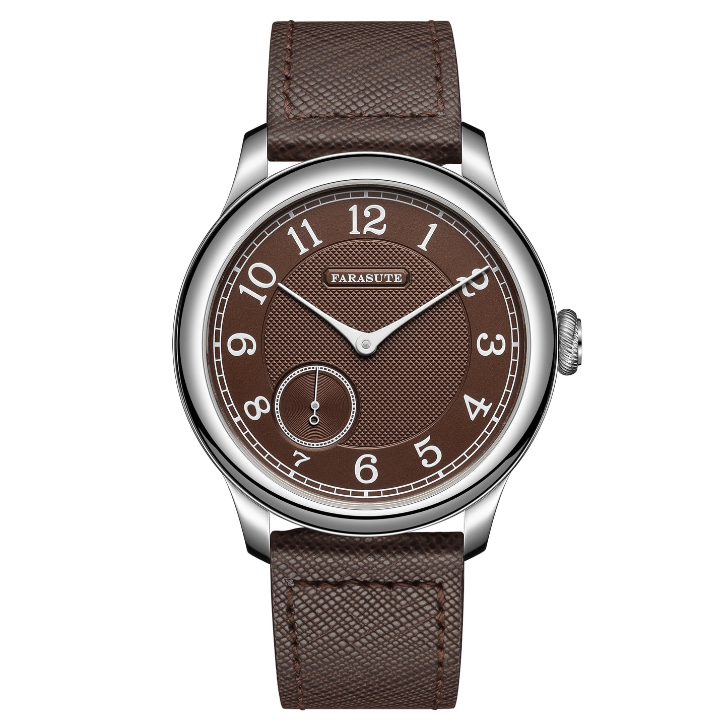 FARASUTE NEW Machinery Herrenuhr mit lachsfarbenem Zifferblatt, ST17 Handaufzug-Mechanikuhr, Kleine Sekunde, Vintage-Bonklip-Armband