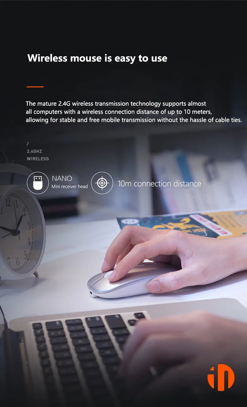 Inphic M1P langaton hiljainen toimistohiiri, erittäin ohut ja kannettava, USB-liitäntä, akun varaustason näyttö, TYPE-C-lataus