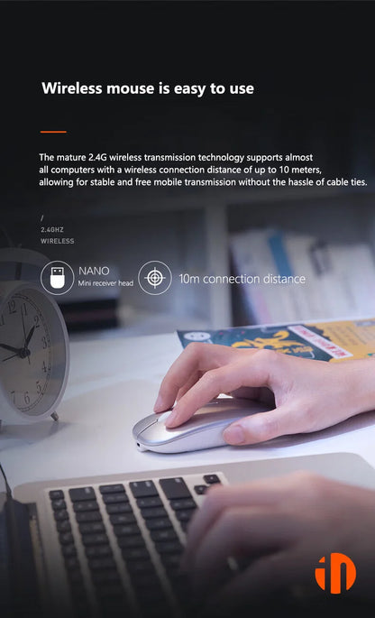 Inphic M1P langaton hiljainen toimistohiiri, erittäin ohut ja kannettava, USB-liitäntä, akun varaustason näyttö, TYPE-C-lataus