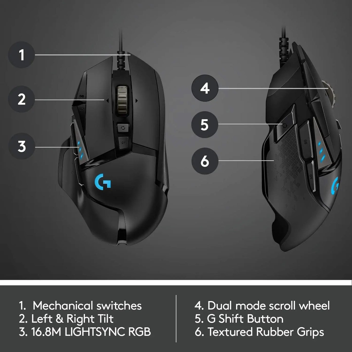 Logitech G502 HERO Gaming Mouse – Wired Gaming Mouse with HERO 25K Sensor, 25,600 DPI, 11 Programmable Buttons, RGB & Adjustable Weights