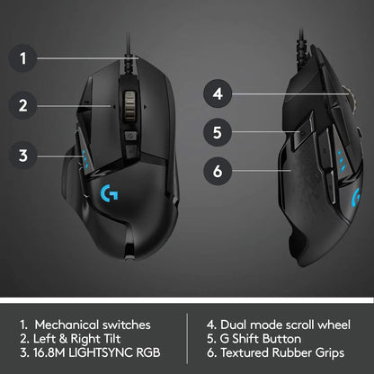 Logitech G502 HERO Gaming Mouse – Wired Gaming Mouse with HERO 25K Sensor, 25,600 DPI, 11 Programmable Buttons, RGB & Adjustable Weights