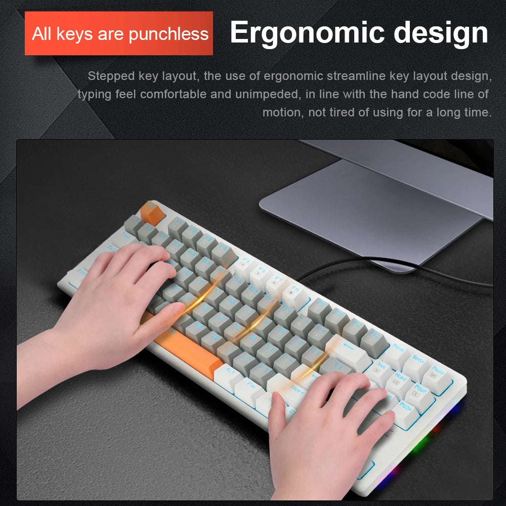 E-YOOSO K620 USB Mechanical Gaming Keyboard Wired Blue Red Switch Monochrome LED Backlit 87 Key for Compute Laptop PC