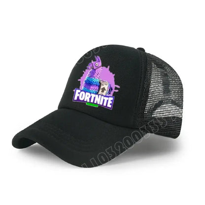 Детска бейзболна шапка Fortnite с принт в анимационен игрови стил, лятна дишаща мрежеста шапка с регулируема козирка, подарък за детски рожден ден