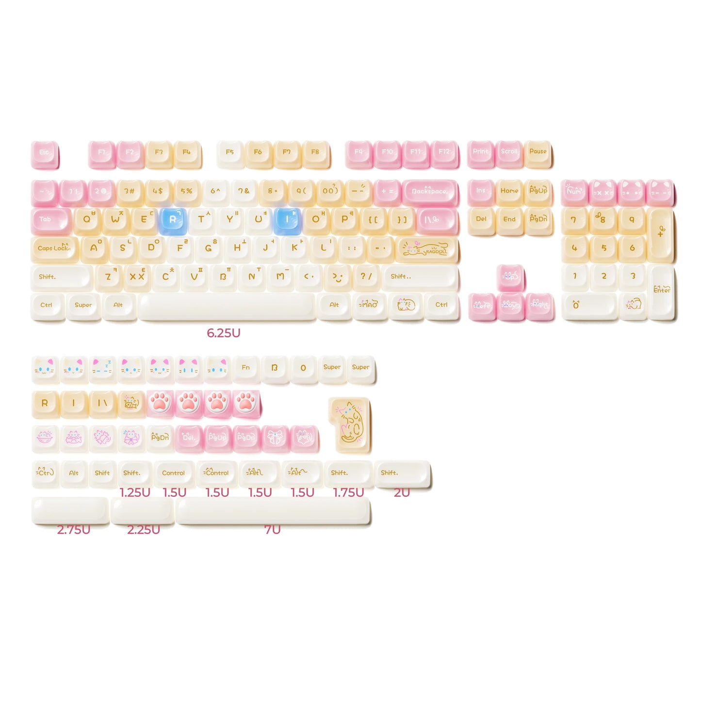 XVX 148 Keys Cat Theme Keycaps MAO Profile key cap Korean Glossy Cute Keycap for Keyboard 61 64 68 78 87 96 98 104 108