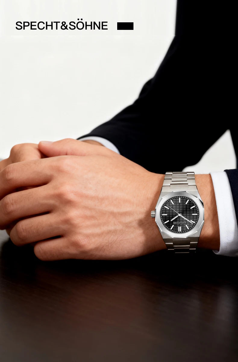 Novo relógio de pulso masculino Specht & Söhne 2026, raro e elegante, ultrafino, 38MM, em aço, cristal de safira, quartzo VH31