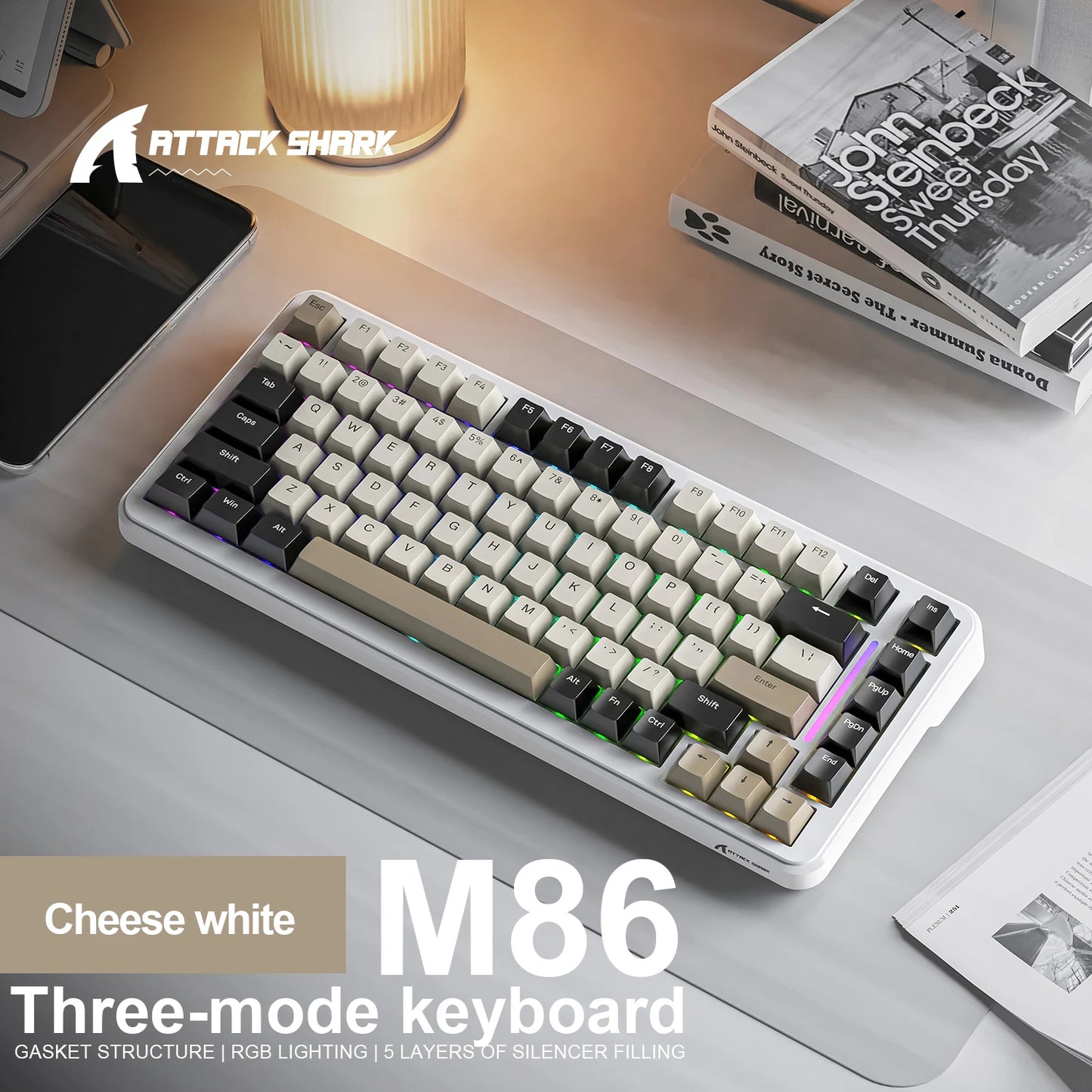 ATTACK SHARK M86 Wireless Mechanical Keyboard 75% Tri-Mode RGB Hot-Swappable Mechanical Keyboard with Side-Printed PBT Keycaps & 4000mAh Battery