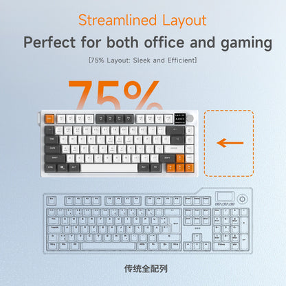 AJAZZ AF82 Low-Profile Electrostatic Keyboard Tri-Mode Wireless 75% Mechanical Gaming Keyboard with Display Screen, Hot-Swappable, 4000mAh Battery