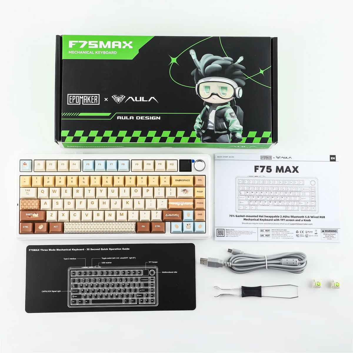 EPOMAKER X AULA F75 MAX Compact 75% ANSI Layout Wired/Bluetooth/2.4GHz Wireless Mechanical Keyboard with TFT Screen and a Knob