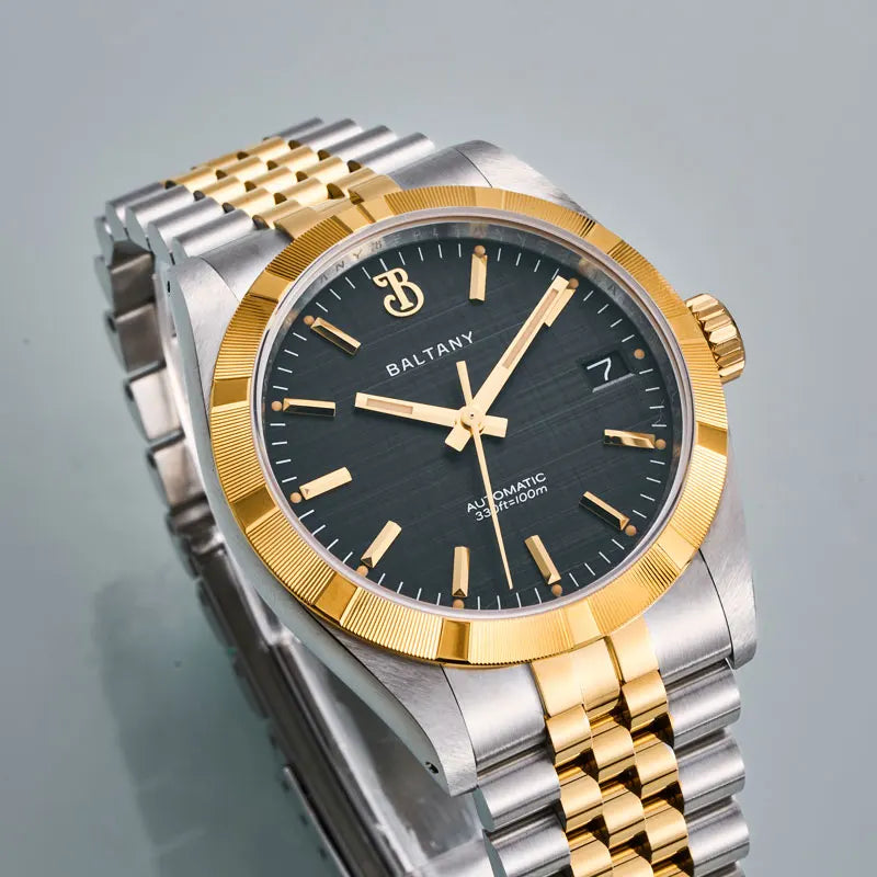 Baltany S4102 Business Man Automatic Mechanical Wristwatch 36mm Linen Dial Engine Turned Bezel NH35 Luxury Dress Watch For Man