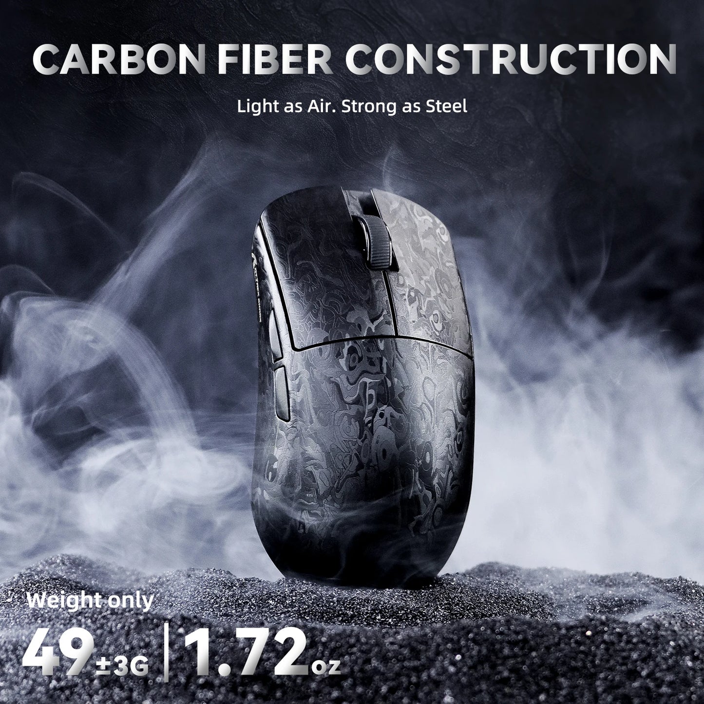 Mouse de gaming wireless ATTACK SHARK R11 ULTRA din fibră de carbon, 8000Hz, PAW3950MAX, 42000DPI, greutate redusă 49g, 20000FPS, Nordic 52840