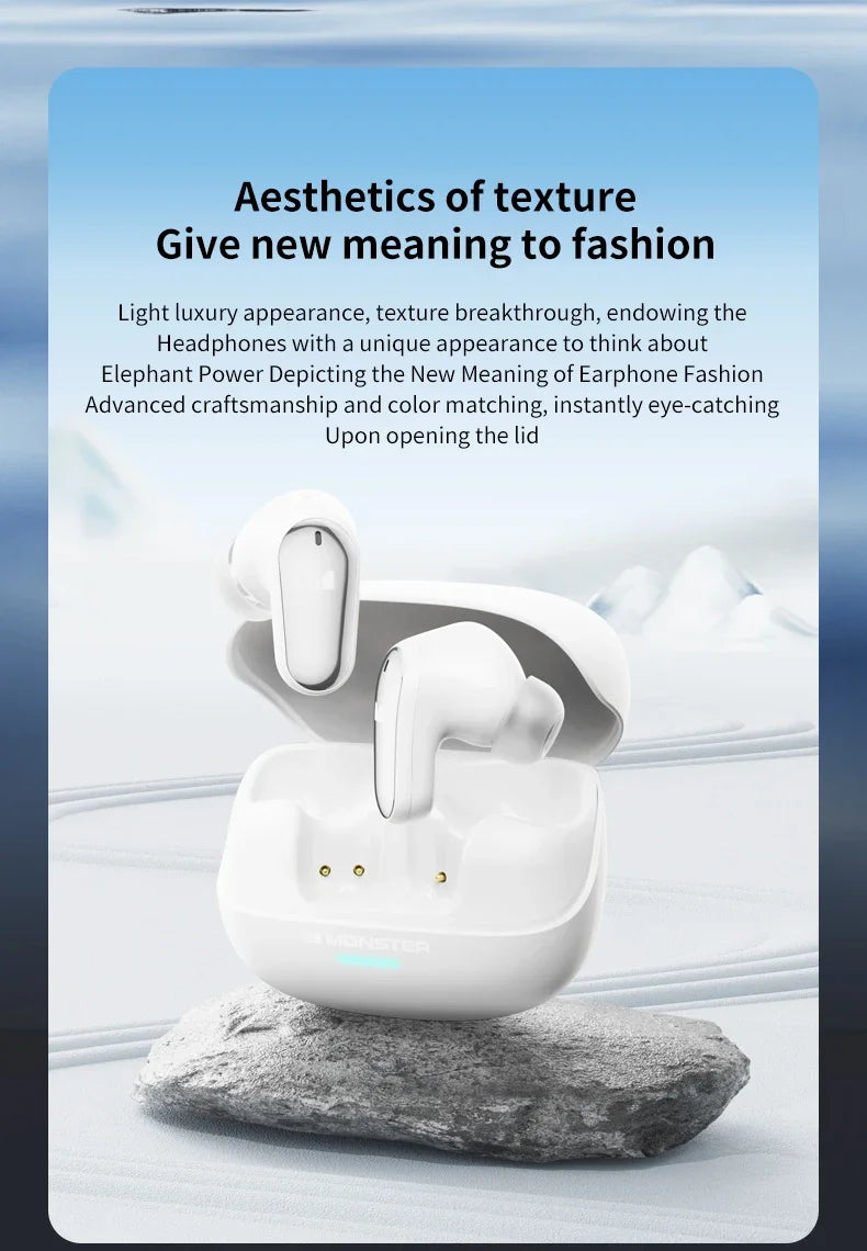 Monster MQT52 TWS Wireless Gaming Headset Bluetooth 5.4 HiFi Stereo Earbuds, Wireless Gaming Headset with Noise Cancelling Mic, Touch Control, 24H Battery, Bluetooth Gaming Earphones