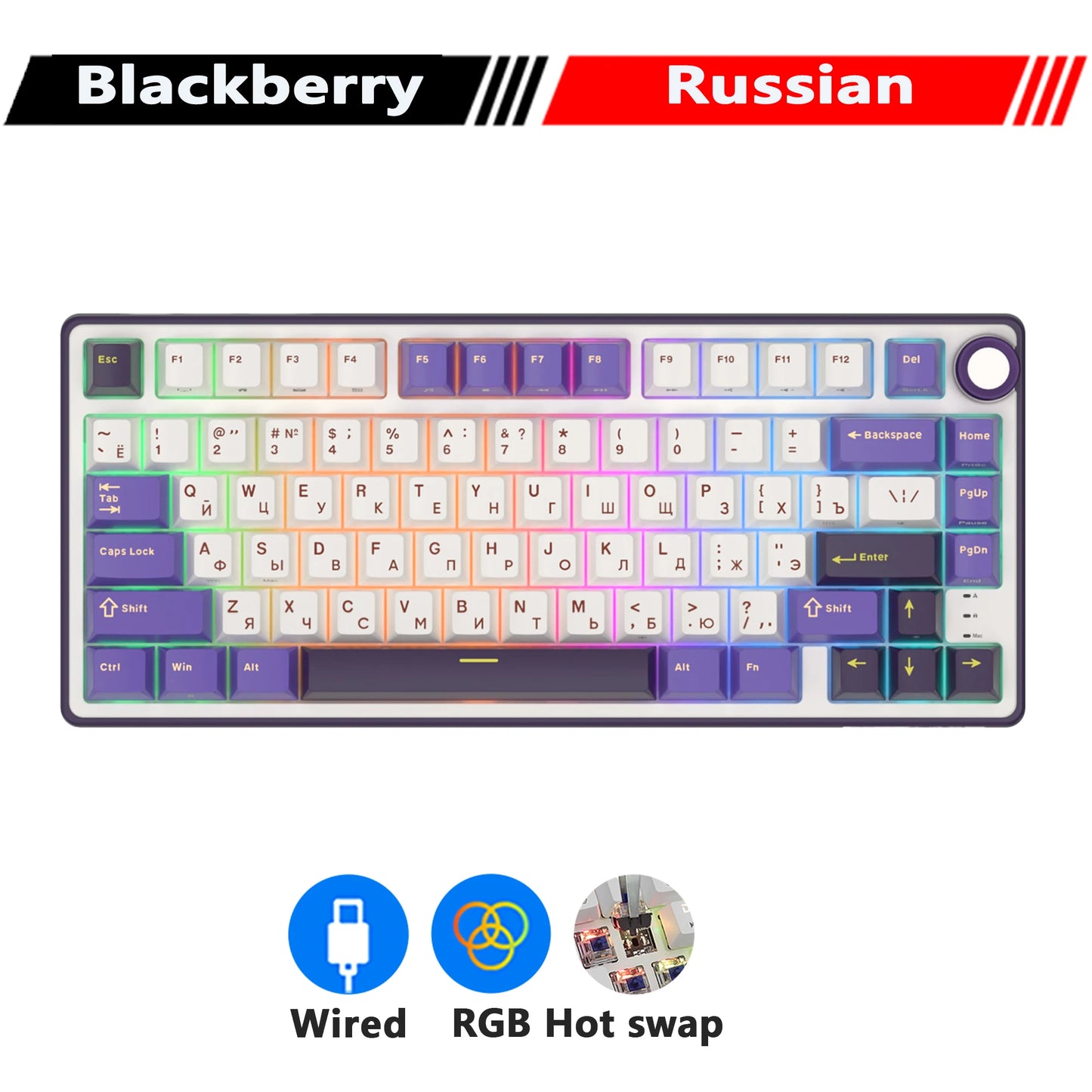 RK R75 Royal Kludge Wired Mechanical Keyboard 80 Keys 80% Gasket RGB Backlit Hot-swappable Gaming Keyboard with MDA PBT Keycaps