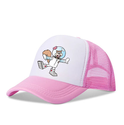 Niedliche SpongeBob-Baseballkappe – Anime, rund, für Kinder, Jungen, Mädchen, Erwachsene – Sport, Freizeit, Sonnenschutz, verstellbar, Film, Cartoon, Schirmmütze aus Netzstoff
