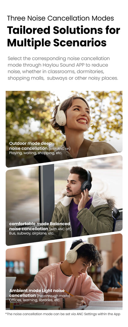 HAYLOU S30 Wireless Bluetooth 5.4 Headphones – 43dB Adaptive Noise Cancelling Over-Ear Headphones, 40mm Driver, 80H Playtime Hi-Res ANC Headset with Microphone
