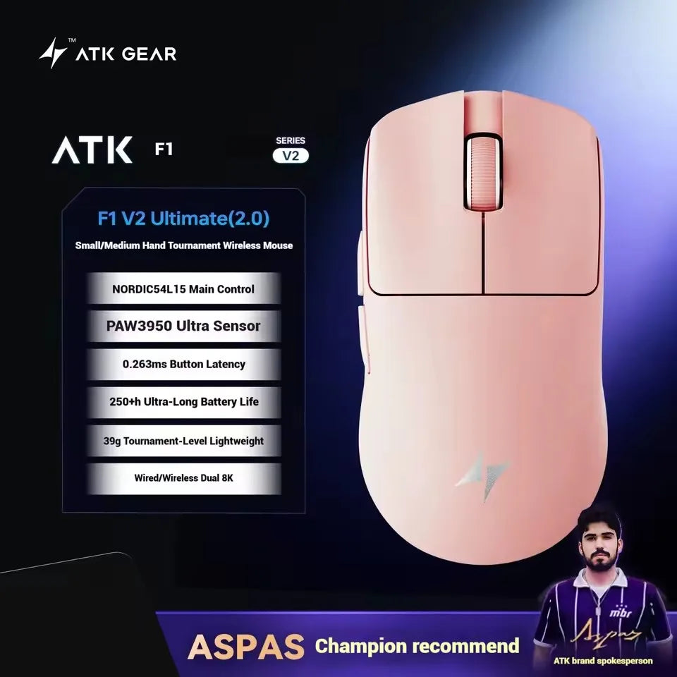 ATK Blazing Sky F1 V2 Ultimate Wireless Gaming Mouse, Dual-Mode Lightweight Gaming Mouse with PAW3950 Sensor, Dual 8KHz Polling Rate, Low Latency Ergonomic Gaming Mouse