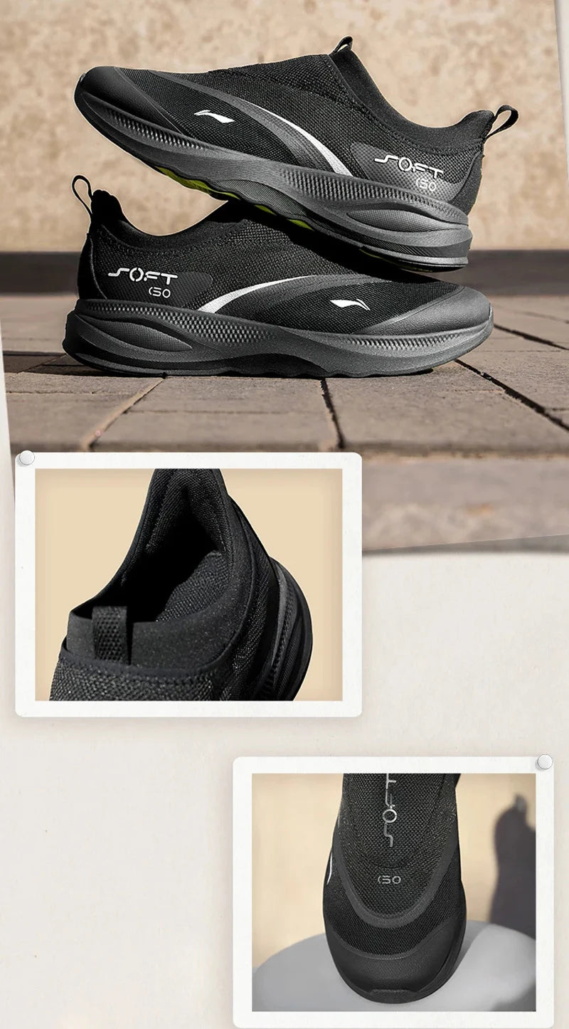 Li-Ning Men's SOFT GO 2 Walking Shoes COMFOAM Slip-on Soft Thick Heel LiNing Comfortable Wearable Sports Casual Shoes AGLV005