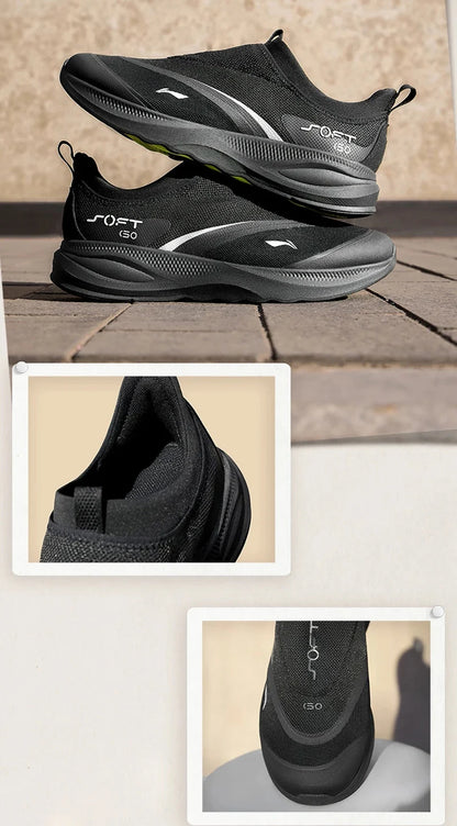 Li-Ning Men's SOFT GO 2 Walking Shoes COMFOAM Slip-on Soft Thick Heel LiNing Comfortable Wearable Sports Casual Shoes AGLV005