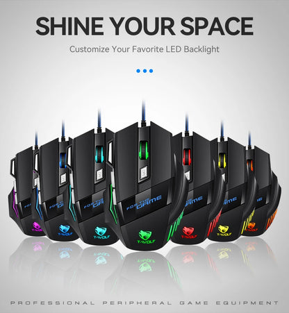 T-WOLF M1 Wired Gaming Mouse 7-Button RGB Backlit Ergonomic USB Gaming Mouse for PC Gamers with Adjustable DPI