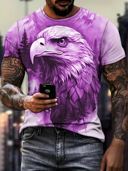 Men's Patriotic 3D Eagle Print T-Shirt Casual Crew Neck Short Sleeved Pullover for Summer Fashion Outdoor Activities Men Clothes