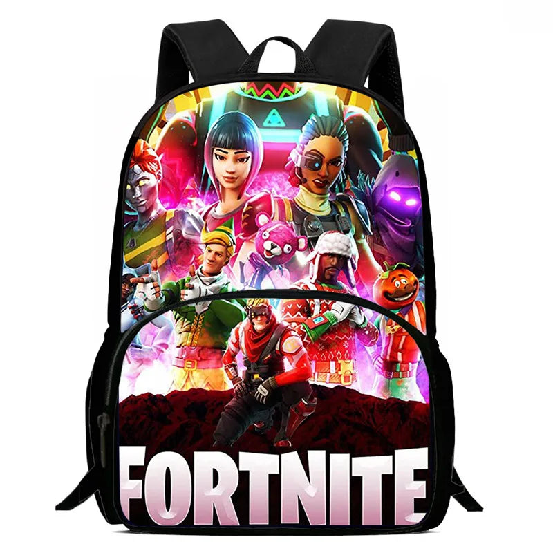 15 Inch Fortnite Cartoon Backpack Unisex for Boys Girls with Front Pocket Lightweight Student School Bookbag Large Capacity