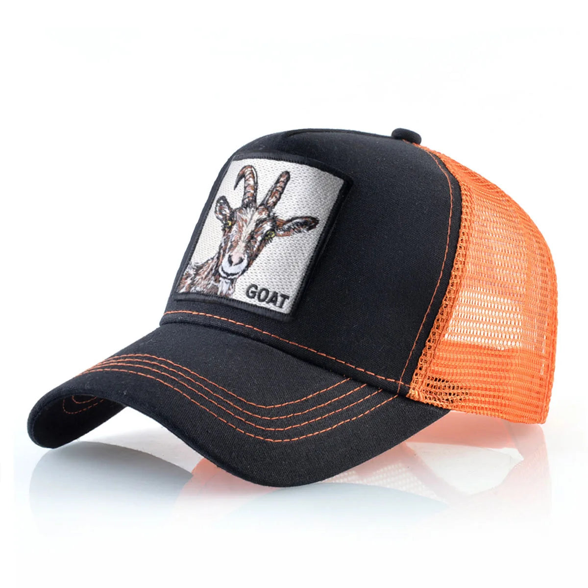 Gorras de camionero de moda con parche bordado de cabra. Gorra de béisbol Snapback «Four Seasons» para hombre y mujer, con visera ajustable.