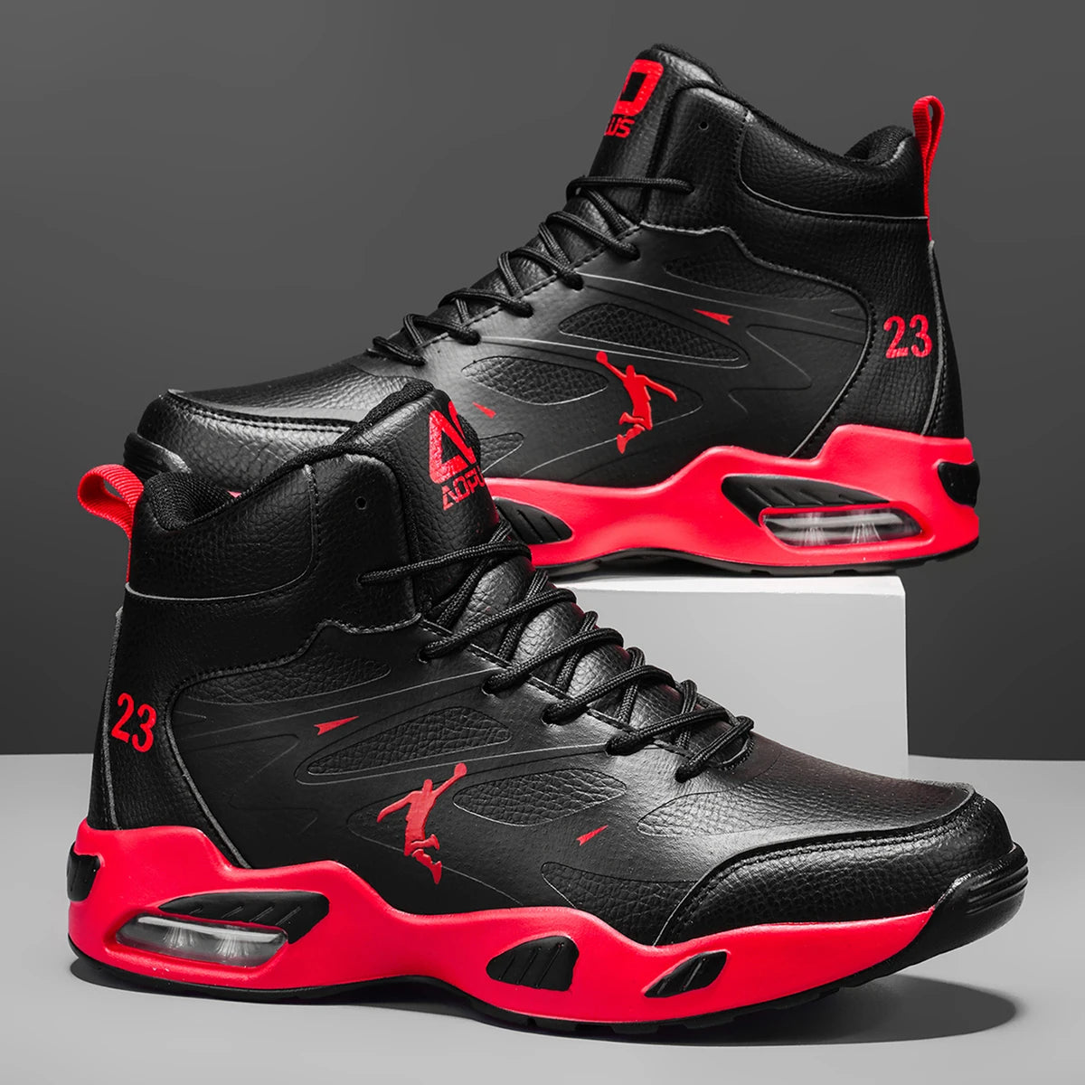 Chaussures de basket-ball montantes pour hommes, amorti à coussin d'air tendance, confortables, antidérapantes, respirantes, absorbant les chocs, pour activités de plein air