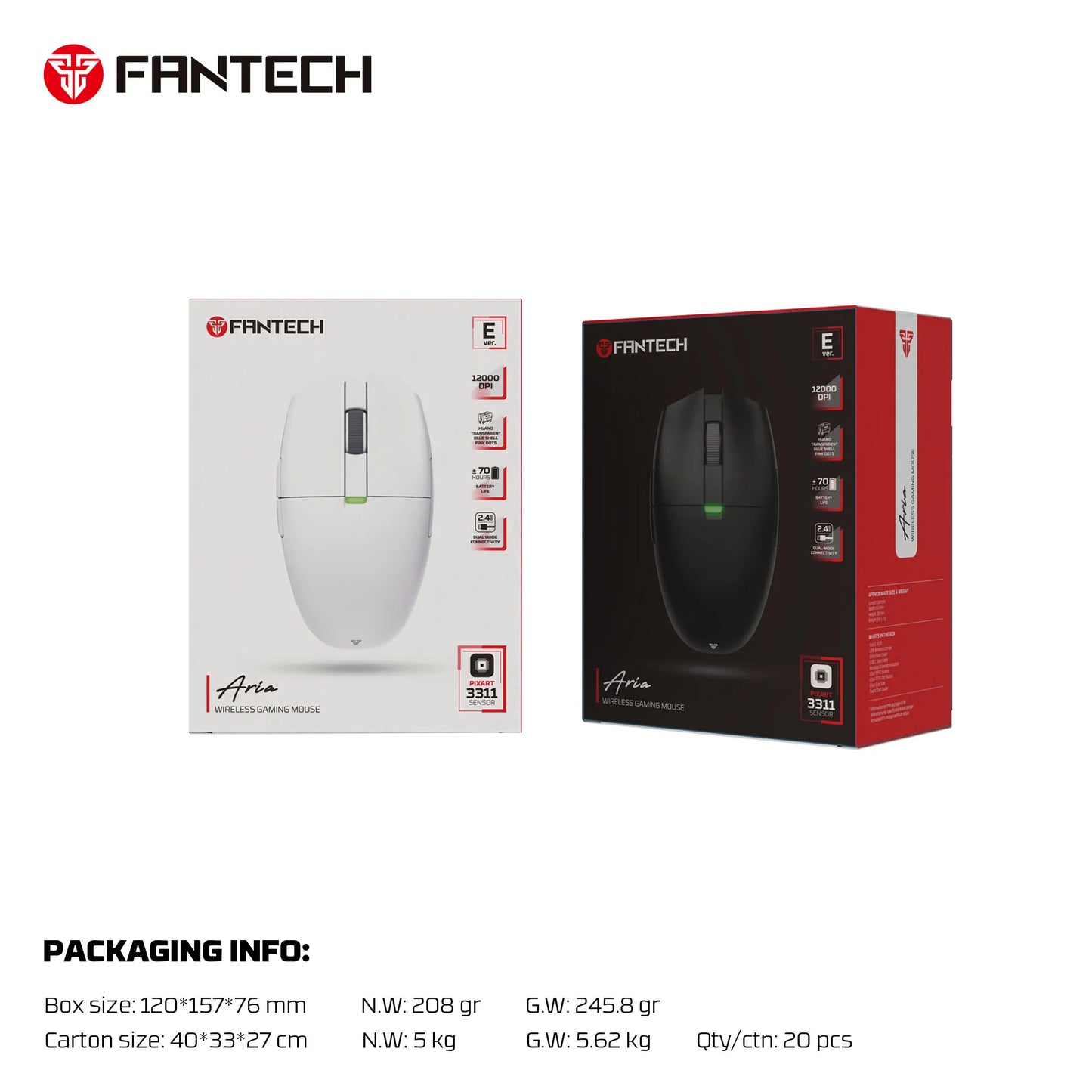 FANTECH Aria XD7E 2.4G Wireless Gaming Mouse PixArt 3311 1000Hz 59g Lightweight Gamer Mice  For PC Laptop