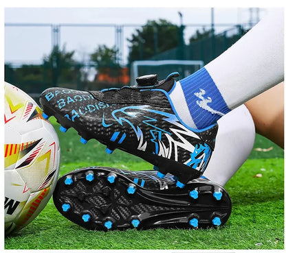 Chaussures de football pour enfants à bouton rotatif, design à double crampon, antichoc, respirantes, pour terrain extérieur et usage quotidien