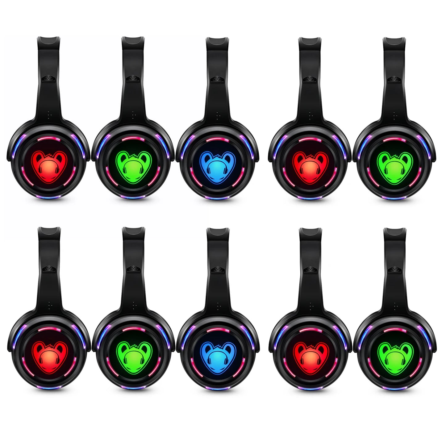 Silent Disco Wireless Headphones RF LED DJ Party Headset 863–865MHz/915MHz with 3-Channel LED Lighting & 10H Battery