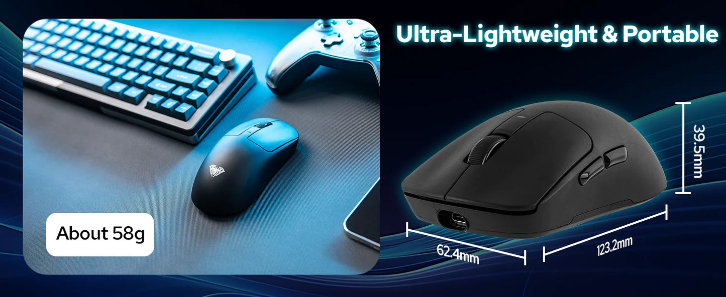 AULA SC680 Wireless Gaming Mouse, Tri-Mode Bluetooth 5.0/2.4G/Wired Gaming Mouse with PAW3395 Sensor, 26000 DPI Super Lightweight Gaming Mouse for PC, Mac & Laptop