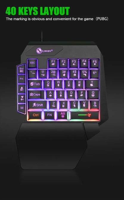 Teclado mini gaming de una mano con 35 teclas, USB, ultradelgado, con cable y retroiluminación, para portátil, PC de sobremesa y smartphone