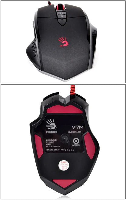Bloody V7M trådbunden mus RGB lätt ergonomisk design 4000dpi PC kontor e-sport gaming makroprogrammerbar mus för CF LOL CS