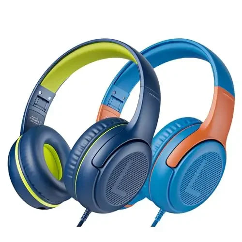 Awatrue Kids Headphones with Microphone, Safe Volume Limited Wired Kids Headphones for School, Toddler & Children, Comfortable Stereo Headset for Learning, Travel & Gaming