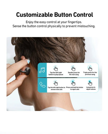 Baseus Bowie MC1 Ear Clip Wireless Earphones Bluetooth 5.4 Open-Ear Clip-On Sports Earbuds IP57 Waterproof AI Bass Ear Clip Headphones